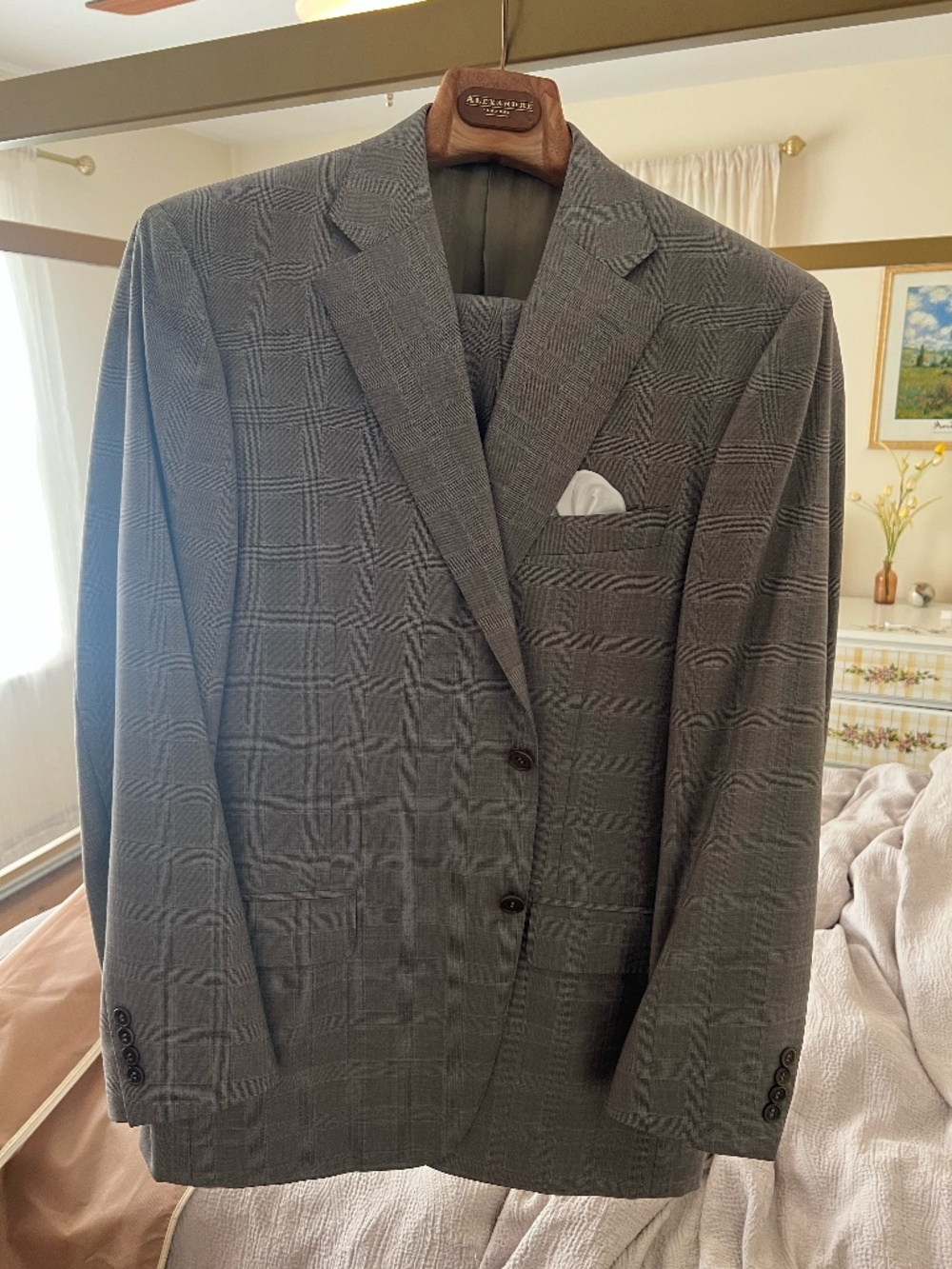 Canali 1934 Men's Wool Gray Glen Check 2-Piece Suit Made In Italy , Size 42R